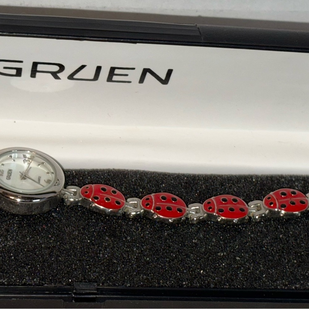 Gruen Red and Gold Enamel Lady Bug Watch Bracelet - Picture 6 of 14